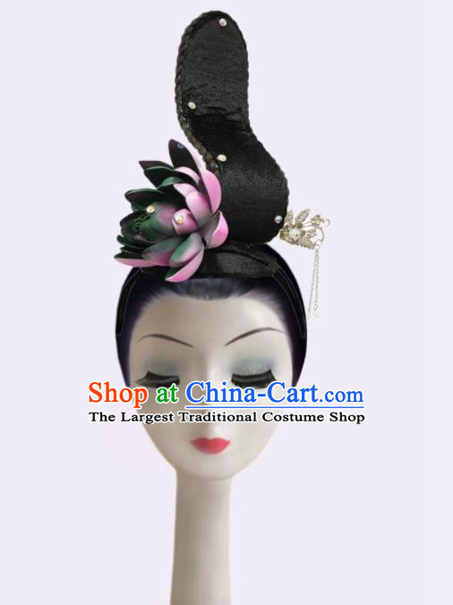 Handmade Chinese Lotus Dance Hairpieces Woman Classical Dance Wigs Chignon Flying Apsaras Dance Hair Accessories