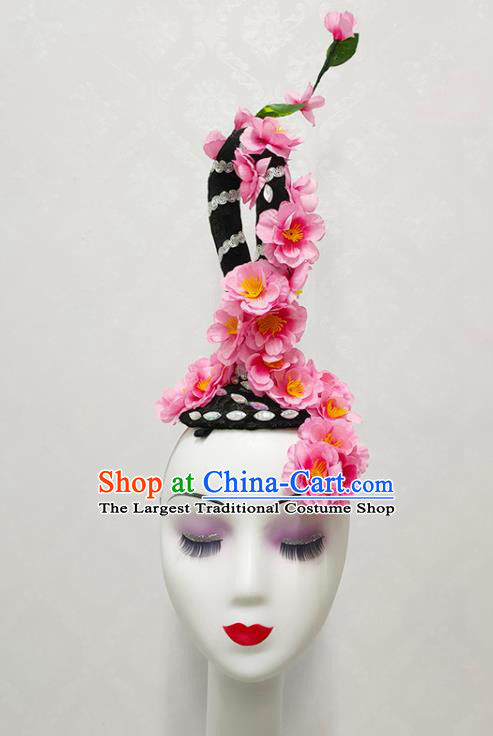 Handmade Chinese Peach Blossom Dance Hair Accessories Stage Performance Hairpieces Woman Classical Dance Wigs Chignon