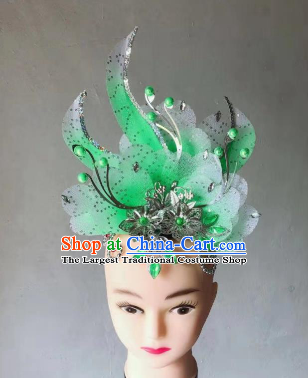 China Spring Festival Gala Opening Dance Hair Accessories Modern Dance Headdress Stage Performance Green Flower Hair Crown