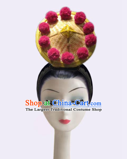 China Classical Dance Headdress Stage Performance Hat Yunnan Dai Ethnic Drum Dance Hair Accessories