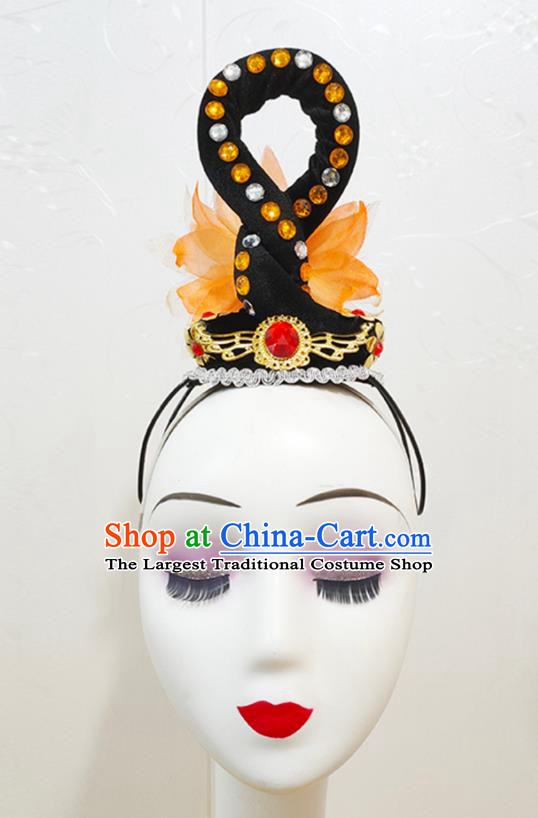 Chinese Goddess Dance Performance Hairpieces Classical Dance Wigs Chignon Woman Solo Dance Hair Accessories