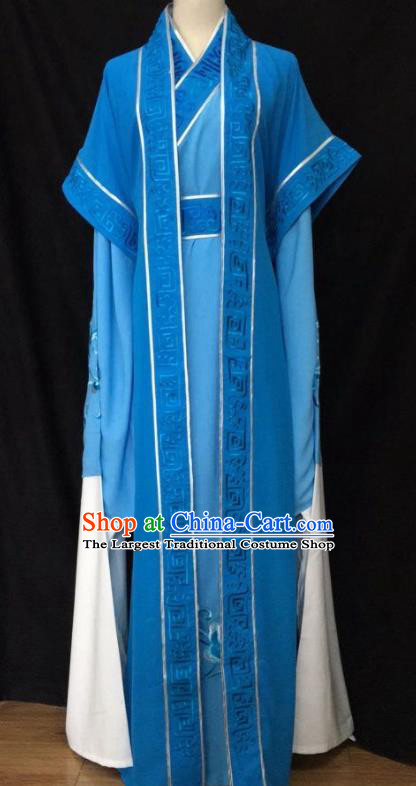 Chinese Beijing Opera Scholar Clothing Ancient Childe Garment Costumes Peking Opera Xiaosheng Blue Robe Uniforms