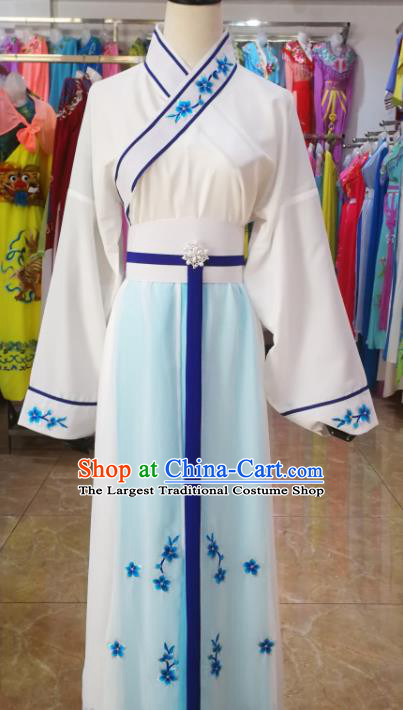 China Beijing Opera Palace Lady Costume Shaoxing Opera Actress Uniforms Ancient Court Maid Clothing Peking Opera Servant Girl White Dress