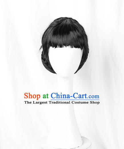 Chinese XiuHe Suit Wigs Ancient Bride Headdress Wedding Female Blunt Bangs Hairpieces