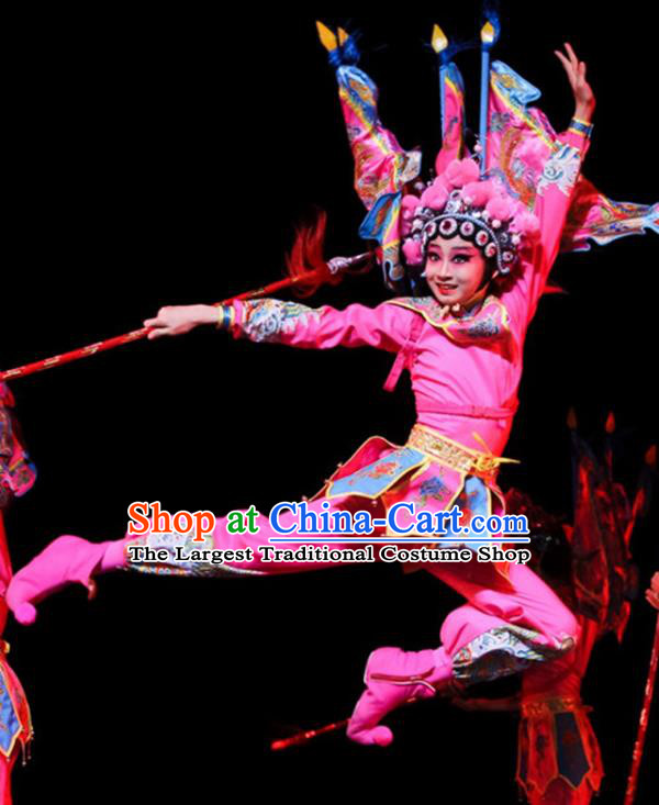 China Peking Opera Blues Clothing Opera Dance Pink Outfits Children Classical Dance Costumes Girl Stage Performance Dancewear