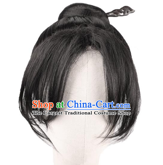 Chinese Ancient Young Swordsman Hairpieces Handmade Ming Dynasty Civilian Man Wigs Traditional Cosplay Knight Headdress