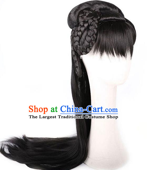 Chinese Song Dynasty Young Lady Hairpieces Traditional Hanfu Dance Wigs Chignon Ancient Village Woman Headdress