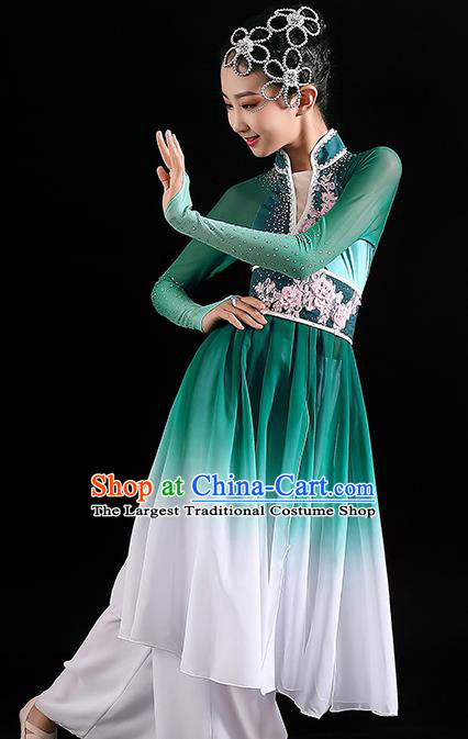 China Children Jasmine Flower Dance Dress Girl Performance Clothing Umbrella Dance Garment Classical Dance Green Uniforms