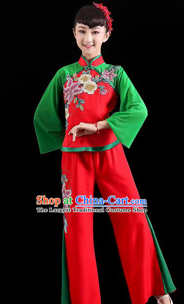 Chinese Fan Dance Costumes Yangko Dance Clothing Children Dance Performance Uniforms Folk Dance Red Outfits