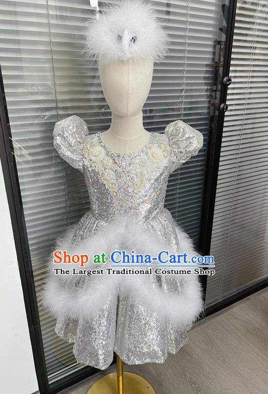 Professional Chorus Group Clothing Girl Stage Performance Garment Children Modern Dance Fashion Catwalks Argent Dress