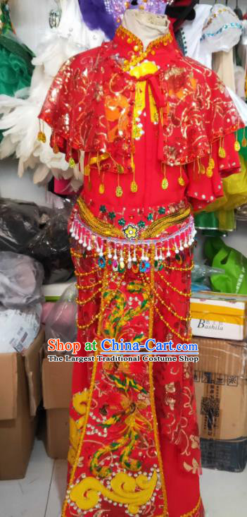 Chinese Girl Fan Dance Costumes Yangko Dance Clothing Children Performance Red Uniforms Folk Dance Outfits