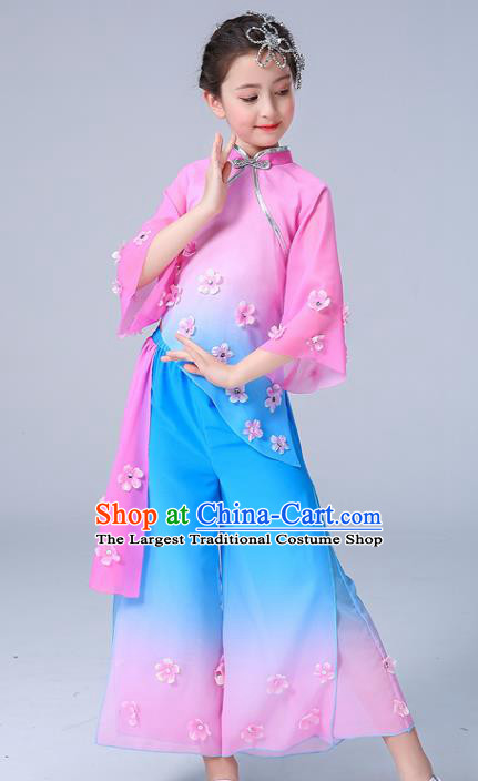 Chinese Children Yangko Dance Pink Uniforms Folk Dance Costumes Girl Jasmine Flower Dance Dress Yangge Performance Clothing