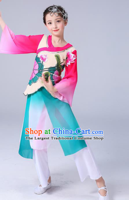 China Girl Stage Performance Dancewear Umbrella Dance Clothing Lotus Dance Outfits Children Classical Dance Costumes