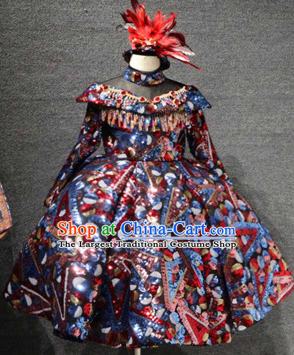 Top Christmas Baroque Evening Wear Children Performance Clothing Girl Compere Formal Garment Catwalks Sequins Full Dress