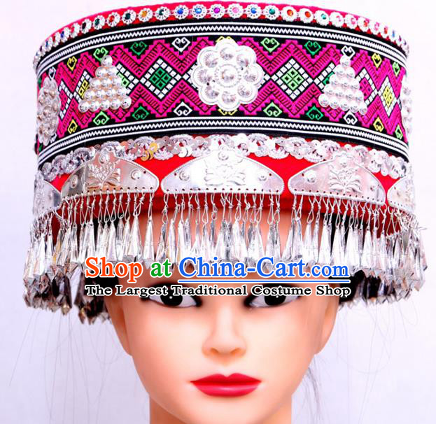 Handmade Chinese Yi Nationality Wedding Hat Tujia Minority Folk Dance Headwear Ethnic Woman Festival Headdress