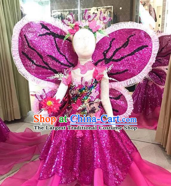 Top Christmas Evening Wear Children Performance Clothing Girl Compere Formal Garment Catwalks Rosy Trailing Full Dress