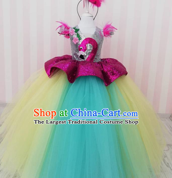 Top Catwalks Flamingo Veil Dress Christmas Princess Evening Wear Children Performance Clothing Girl Stage Show Formal Garment