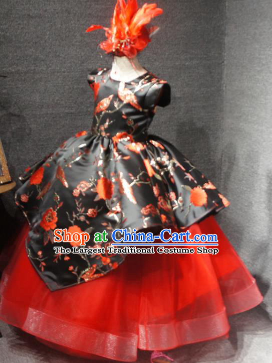 Top Children Compere Clothing Girl Stage Show Formal Garment Catwalks Red Veil Dress Christmas Princess Evening Wear