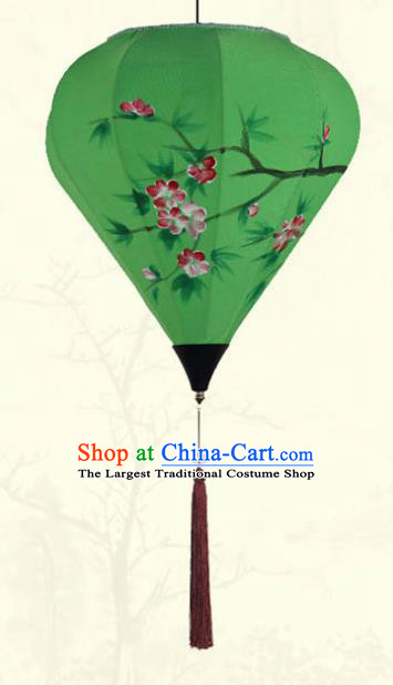 China Traditional New Year Diamond Lanterns Handmade Painting Begonia Lantern Classical Green Cloth Hanging Lamp