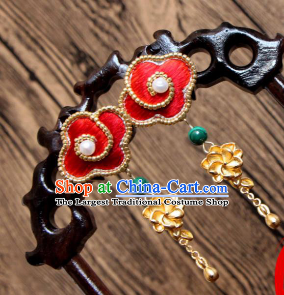 China Suzhou Embroidered Red Cloud Earrings National Cheongsam Ear Jewelry Handmade Golden Flower Ear Accessories