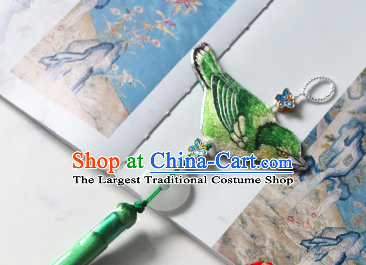 Handmade China Classical Hanfu Tassel Jade Waist Accessories Suzhou Embroidered Green Bird Belt Pendant