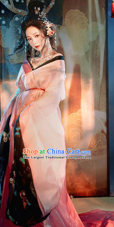 China Traditional Tang Dynasty Imperial Concubine Historical Clothing Ancient Court Beauty Pink Hanfu Dress Garments for Women