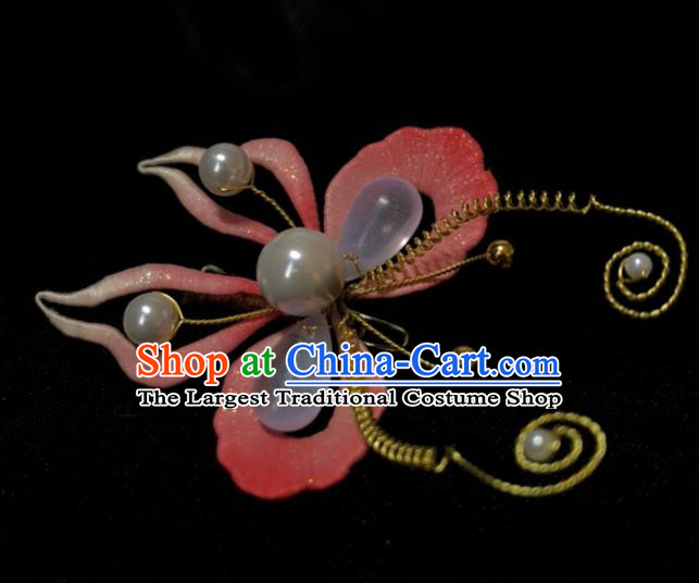 China Song Dynasty Princess Pink Butterfly Hair Claw Traditional Hanfu Hair Accessories Ancient Young Lady Hair Stick