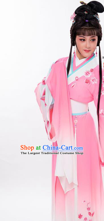 Chinese Huangmei Opera Hua Tan Clothing Ancient Princess Pink Silk Dress Beijing Opera Actress Garment Costumes