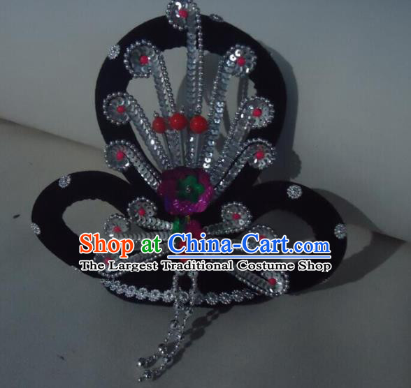 Chinese Peking Opera Hua Tan Wigs and Argent Phoenix Headpieces Traditional Beijing Opera Actress Headdress Opera Noble Lady Hair Accessories