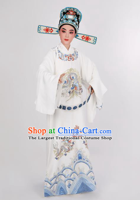 Chinese Beijing Opera Xiaosheng Uniforms Yue Opera Niche Clothing Traditional Opera Scholar Embroidered White Robe Costume