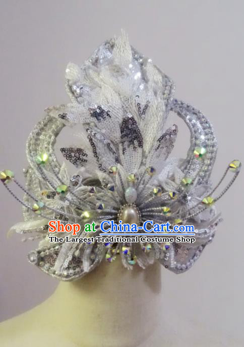 Chinese Gezi Opera Princess Hair Accessories Peking Opera Actress Argent Hair Crown Traditional Beijing Opera Hua Tan Headpiece