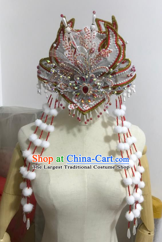 Chinese Traditional Beijing Opera Hua Tan Headdress Gezi Opera Princess Hair Accessories Peking Opera Actress Venonat Tassel Hair Crown