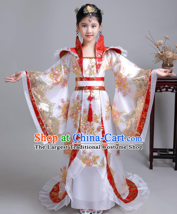 China Traditional Stage Show Girl White Hanfu Dress Tang Dynasty Children Clothing Ancient Imperial Consort Costumes