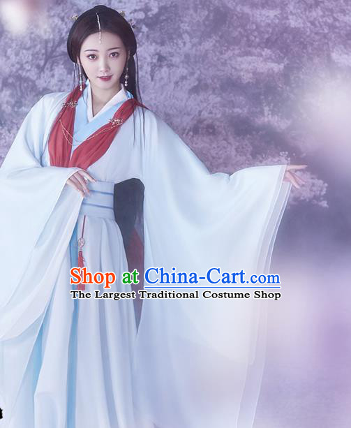 China Traditional Han Dynasty Palace Beauty White Hanfu Dress Ancient Imperial Consort Historical Clothing