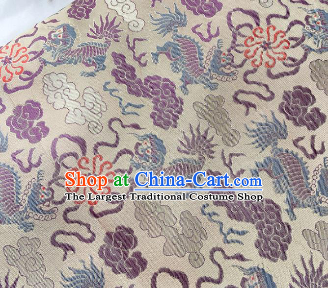 China Classical Kylin Pattern Tapestry Traditional Hanfu Silk Fabric Qipao Dress Beige Song Brocade Tang Suit Damask