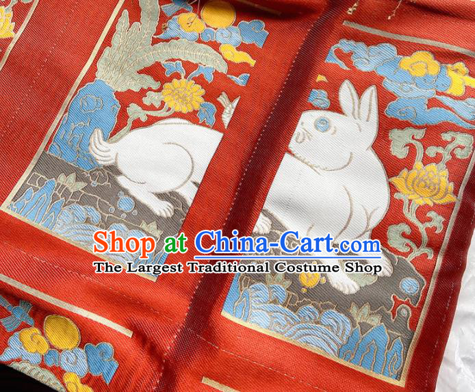 China Ming Dynasty Dress Red Brocade Tang Suit Damask Classical Rabbit Pattern Zhuanghua Satin Tapestry Traditional Hanfu Silk Fabric