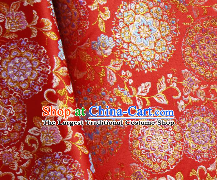 China Wedding Dress Jacquard Brocade Tang Suit Damask Classical Flowers Pattern Red Satin Tapestry Traditional Hanfu Silk Fabric