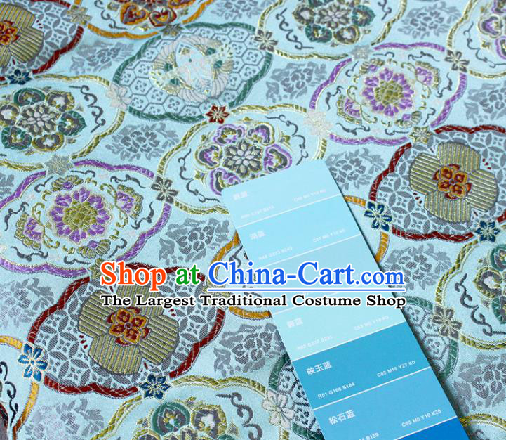 Asian Traditional Lucky Pattern Satin Drapery Kimono Tapestry Fabric Japanese Light Blue Nishijin Brocade