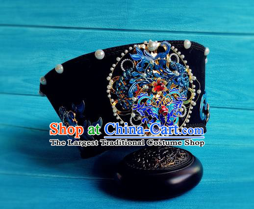 China Ancient Imperial Consort Hat Drama Ruyi Royal Love in the Palace Hai Lan Headdress Traditional Qing Dynasty Empress Blueing Hair Crown