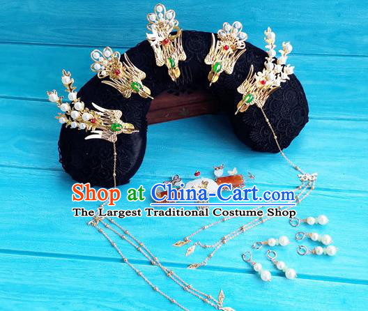 China Ancient Empress Hair Crown Drama Story of Yanxi Palace Headpieces Traditional Qing Dynasty Queen Wigs and Phoenix Hairpins