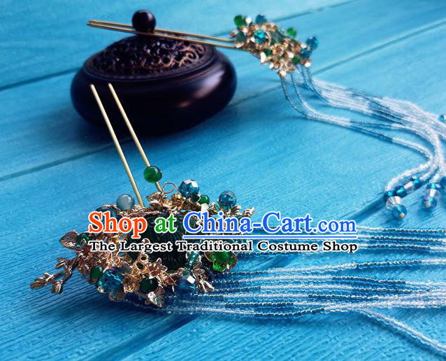 Chinese Ming Dynasty Princess Tassel Hairpins Traditional Hanfu Hair Accessories Ancient Noble Lady Jade Hair Stick