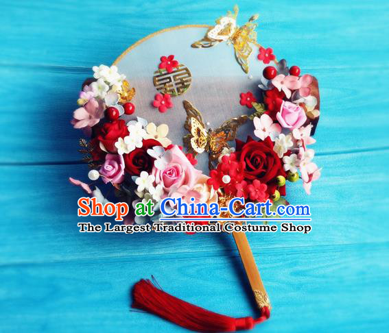 Handmade Chinese Wedding Palace Fan Ming Dynasty Princess Fan Traditional Hanfu Circular Fan