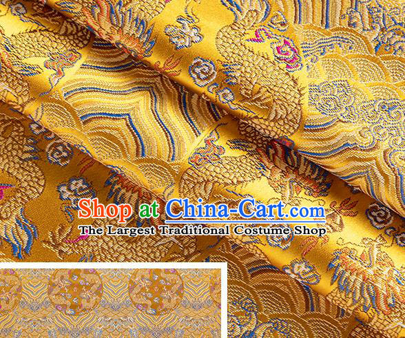 China Jacquard Yellow Brocade Material Classical Cheongsam Tapestry Tang Suit Satin Damask Traditional Wave Dragon Pattern Silk Fabric