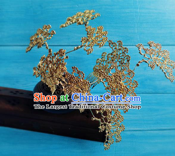 China Traditional Tang Dynasty Princess Golden Hair Crown Ancient Royal Infanta Hair Comb Drama Qing Yu Nian Li Yunrui Headpiece