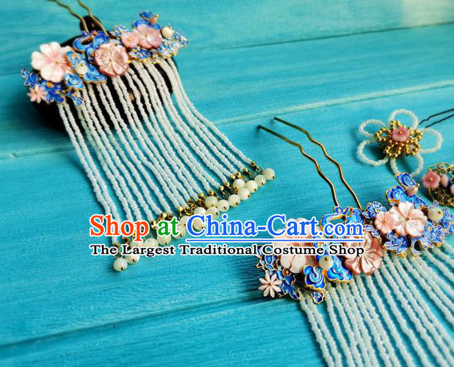 Chinese Ancient Princess Tassel Hairpin Traditional Hair Accessories Qing Dynasty Court Lady Cloisonne Cloud Hair Stick