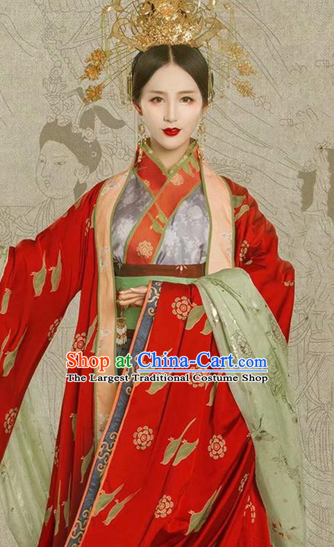 China Traditional Court Hanfu Garments Han Dynasty Imperial Consort Historical Clothing Ancient Empress Red Dress