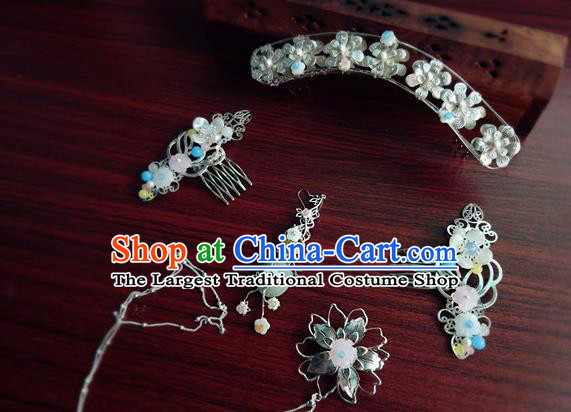 Chinese Jin Dynasty Princess Hair Crown Traditional Hanfu Hair Accessories Ancient Goddess Argent Hair Combs