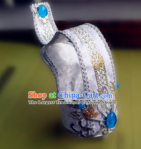 Chinese Traditional Drama Si Mei Ren Qu Yuan Headpiece Warring States Period Childe Hair Accessories Ancient Scholar White Hairdo Crown