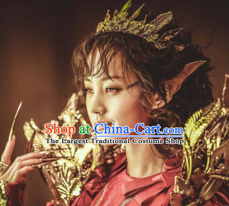 China Drama Demon Girl Nie Qingcheng Headdress Traditional Hanfu Hair Accessories Ancient Fairy Golden Leaf Royal Crown