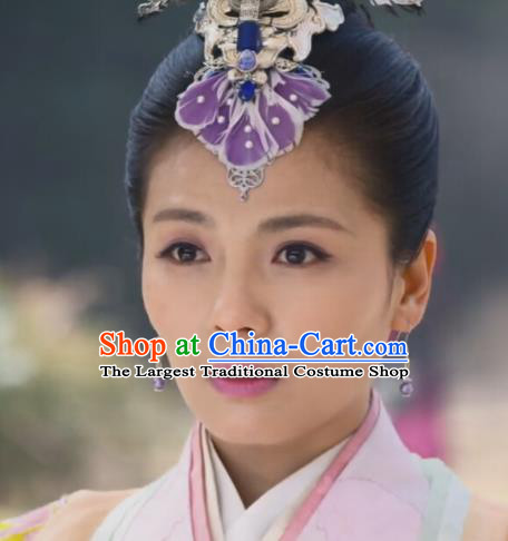 China Ancient Princess Purple Feather Hair Stick Drama Legend of Miyue Mi Shu Headpiece Traditional Warring States Period Empress Hair Claw